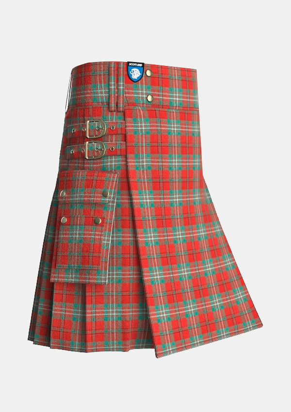 Utility_Scott_Ancient_Tartan_kilt_side_image_with_pleated_design_and_adjustable_buckles_for_men