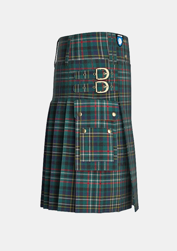 Utility_Scott_Green_Modern_Tartan_kilt_right_image_with_pleated_design_and_adjustable_buckles_for_men