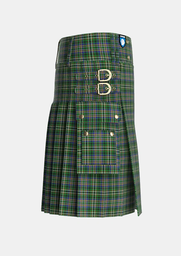 Utility_Scott_Green_Tartan_825_kilt_right_image_with_pleated_design_and_adjustable_buckles_for_men