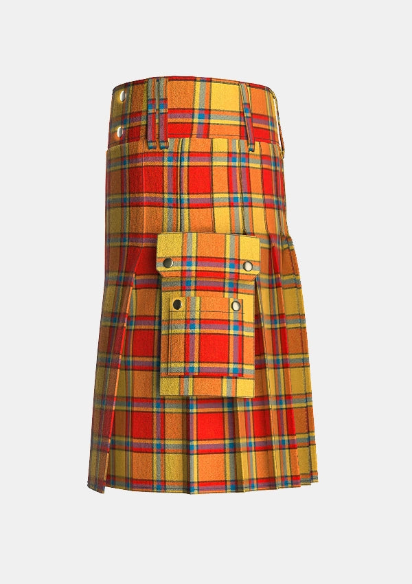 Utility_Scrimgeour_Tartan_1627_kilt_left_image_with_pleated_design_and_adjustable_buckles_for_men
