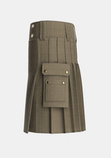 Utility_Shepherd_Brown_White_Tartan_3205_kilt_left_image_with_pleated_design_and_adjustable_buckles_for_men