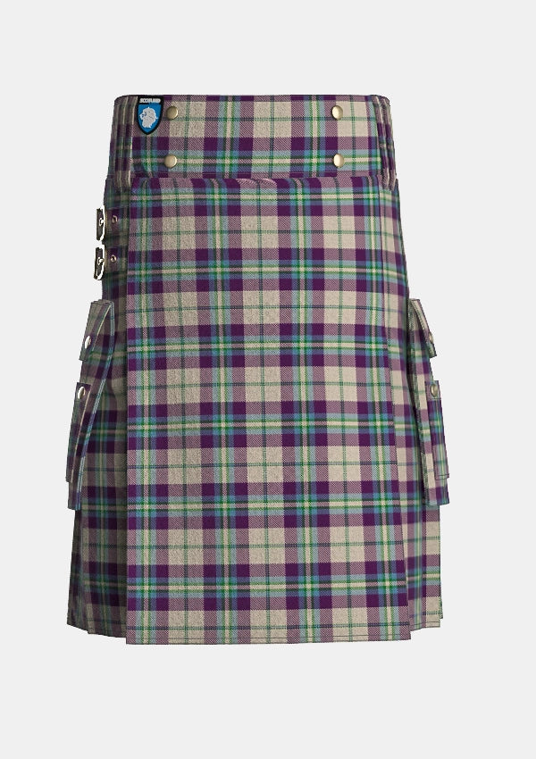 Utility_Shiel_Purple_Tartan_7583_kilt_front_image_with_pleated_design_and_adjustable_buckles_for_men