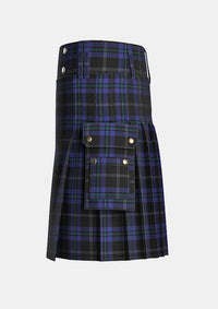 Utility_Silver_Thistle_Tartan_6686_kilt_left_image_with_pleated_design_and_adjustable_buckles_for_men