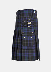 Utility_Silver_Thistle_Tartan_6686_kilt_right_image_with_pleated_design_and_adjustable_buckles_for_men