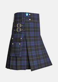 Utility_Silver_Thistle_Tartan_6686_kilt_side_image_with_pleated_design_and_adjustable_buckles_for_men