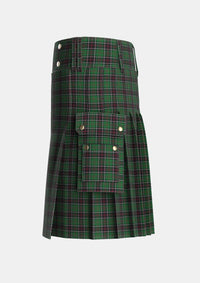 Utility_Sinclair_Hunting_Tartan_965_kilt_left_image_with_pleated_design_and_adjustable_buckles_for_men