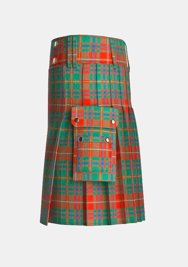 Utility_Somerville_Ancient_Tartan_kilt_left_image_with_pleated_design_and_adjustable_buckles_for_men