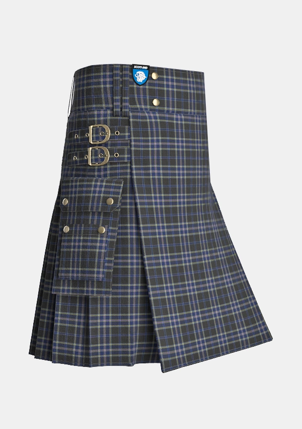 Utility_Spirit_of_Shetland_Tartan_11739_kilt_side_image_with_pleated_design_and_adjustable_buckles_for_men