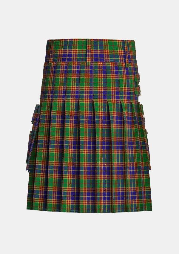 Utility_Stevenson_tartan_1558_kilt_back_image_with_pleated_design_and_adjustable_buckles_for_men