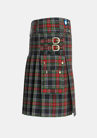 Utility_Stewart_Black_3_Tartan_1073_kilt_right_image_with_pleated_design_and_adjustable_buckles_for_men