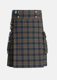 Utility_Stewart_Black_Tartan_1061_kilt_front_image_with_pleated_design_and_adjustable_buckles_for_men