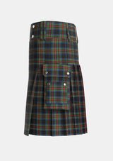 Utility_Stewart_Black_Tartan_1061_kilt_left_image_with_pleated_design_and_adjustable_buckles_for_men