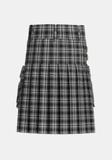 Utility_Stewart_Black_White_Tartan_1231_kilt_back_image_with_pleated_design_and_adjustable_buckles_for_men