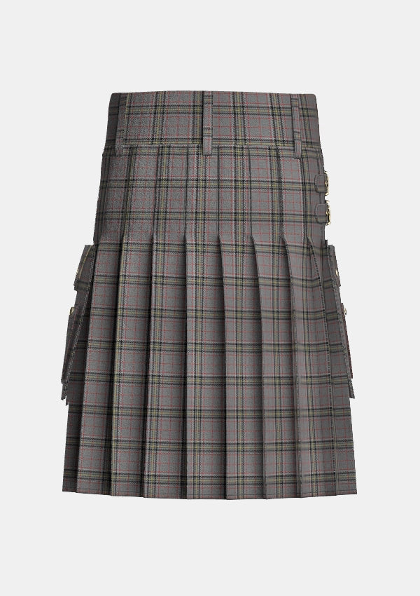 Utility_Stewart_Grey_tartan_1632_kilt_back_image_with_pleated_design_and_adjustable_buckles_for_men