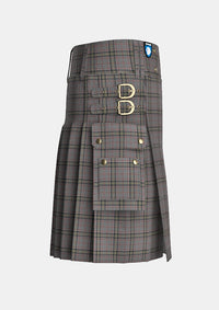 Utility_Stewart_Grey_tartan_1632_kilt_right_image_with_pleated_design_and_adjustable_buckles_for_men