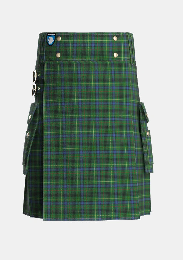 Utility_Stewart_Hunting_1_Tartan_1916_kilt_front_image_with_pleated_design_and_adjustable_buckles_for_men