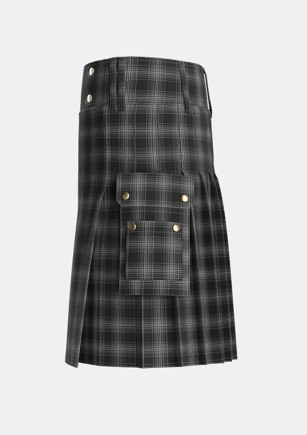 Utility_Stewart_Mourning_1880_Tartan_1126_kilt_left_image_with_pleated_design_and_adjustable_buckles_for_men