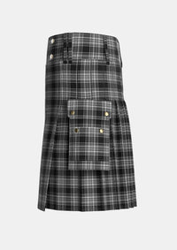 Utility_Stewart_Mourning_3_Tartan_1247_kilt_left_image_with_pleated_design_and_adjustable_buckles_for_men