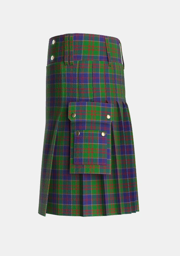 Utility_Stewart_of_Appin_Hunting_Tartan_430_kilt_left_image_with_pleated_design_and_adjustable_buckles_for_men