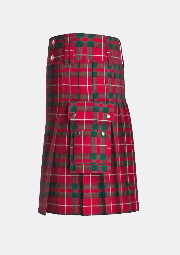 Utility_Stuart_of_Bute_tartan_1485_kilt_left_image_with_pleated_design_and_adjustable_buckles_for_men