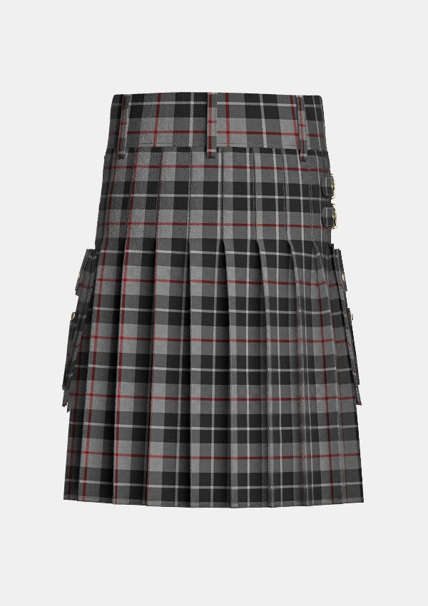 Utility_Thompson_Grey_Tartan_3597_kilt_back_image_with_pleated_design_and_adjustable_buckles_for_men