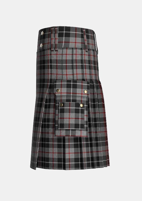 Utility_Thompson_Grey_Tartan_3597_kilt_left_image_with_pleated_design_and_adjustable_buckles_for_men