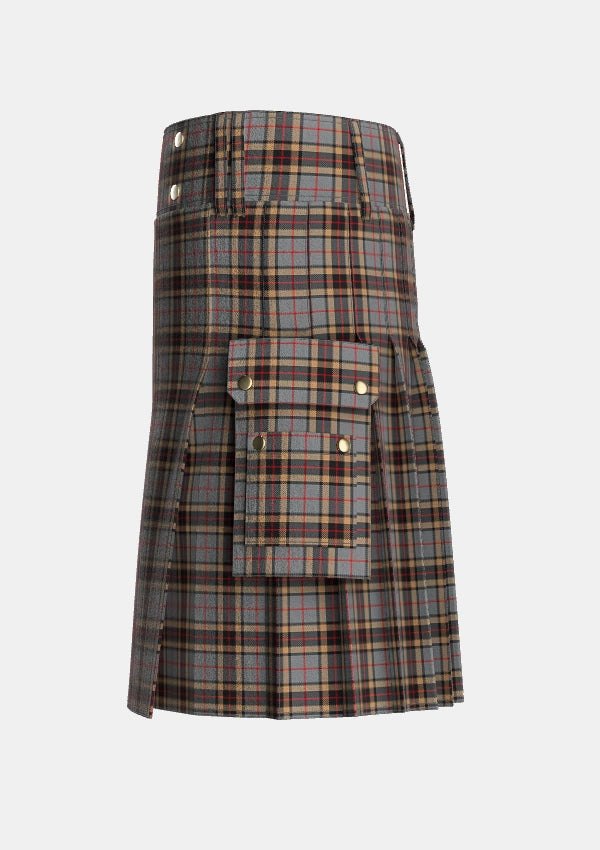 Utility_Thompson_Thomson_MacTavish_special_grey_Tartan_325_kilt_left_image_with_pleated_design_and_adjustable_buckles_for_men