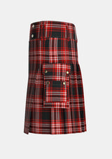 Utility_Tweedside_Red_Tartan_kilt_left_image_with_pleated_design_and_adjustable_buckles_for_men