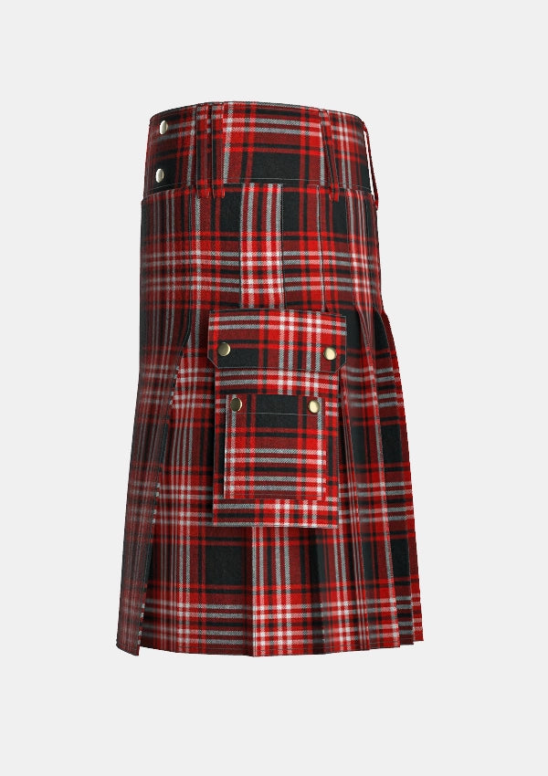 Utility_Tweedside_Red_Tartan_kilt_left_image_with_pleated_design_and_adjustable_buckles_for_men