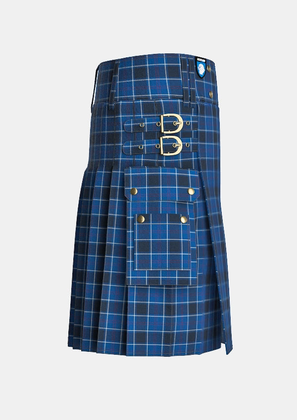 Utility_US_Navy_Tartan_kilt_right_image_with_pleated_design_and_adjustable_buckles_for_men