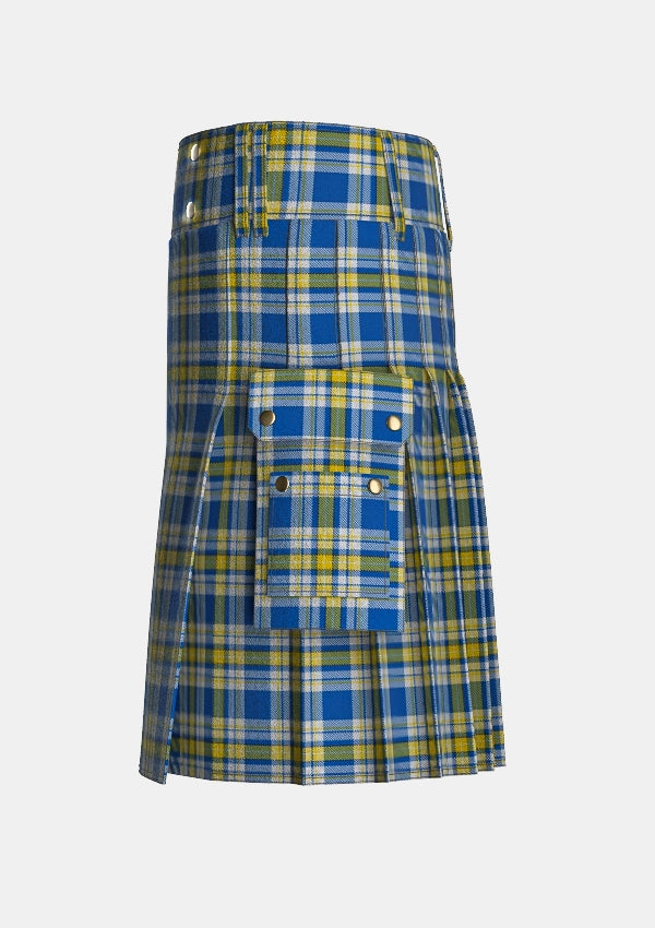 Utility_Ukraine_Forever_Tartan_13468_kilt_left_image_with_pleated_design_and_adjustable_buckles_for_men