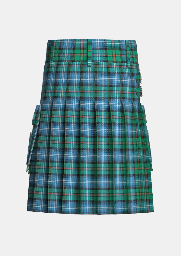 Utility_Urquhart_Ancient_Tartan_kilt_back_image_with_pleated_design_and_adjustable_buckles_for_men