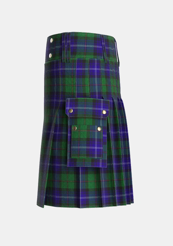 Utility_Urquhart_White_Line_Tartan_623_kilt_left_image_with_pleated_design_and_adjustable_buckles_for_men