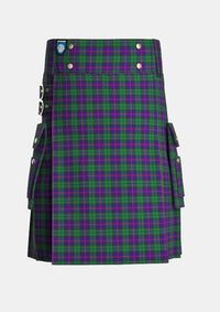 Utility_Urquhart_tartan_1086_kilt_front_image_with_pleated_design_and_adjustable_buckles_for_men