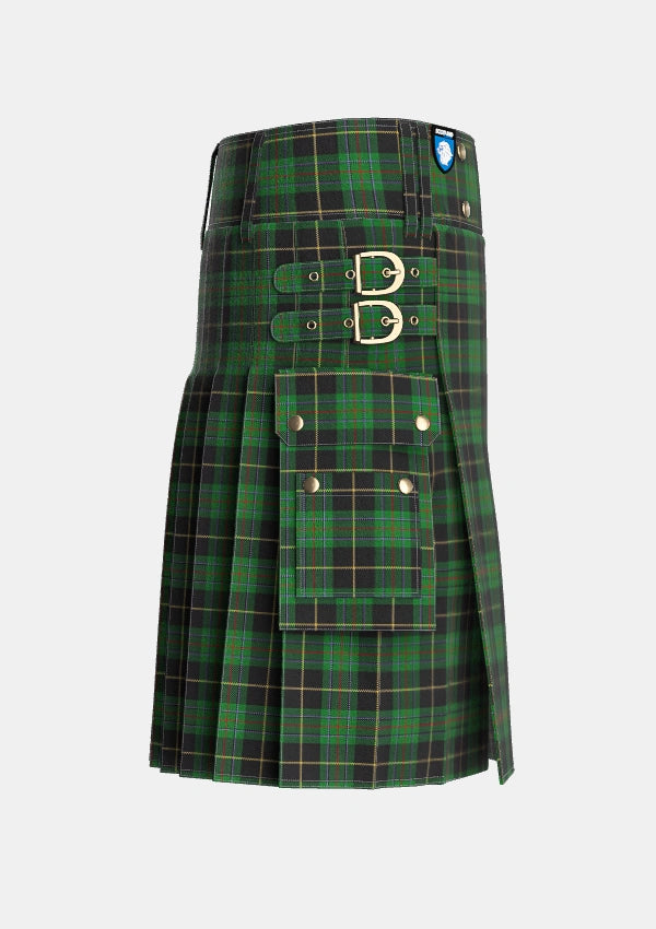Utility_Vipont_Yellow_line_Tartan_1491_kilt_right_image_with_pleated_design_and_adjustable_buckles_for_men