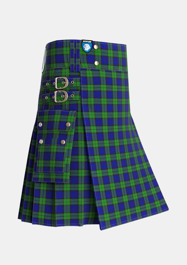Utility_Wartley_Hunting_Tartan_4338_kilt_side_image_with_pleated_design_and_adjustable_buckles_for_men