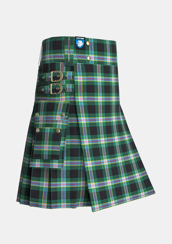 Utility_Wells_Ancient_Tartan_kilt_side_image_with_pleated_design_and_adjustable_buckles_for_men