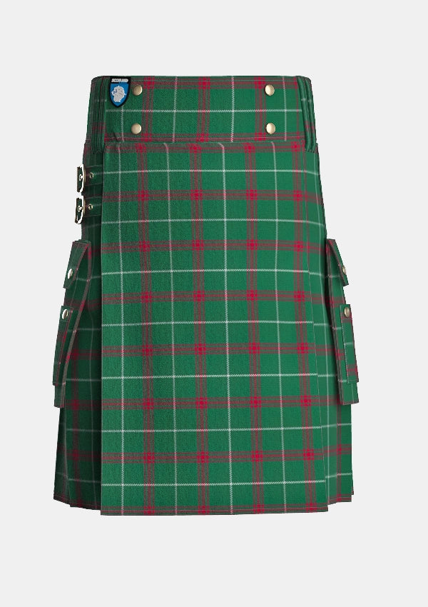 Utility_Welsh_tartan_kilt_front_image_with_pleated_design_and_adjustable_buckles_for_men