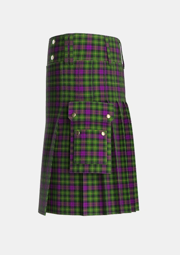 Utility_Wilsons_No064_Tartan_5610_kilt_left_image_with_pleated_design_and_adjustable_buckles_for_men