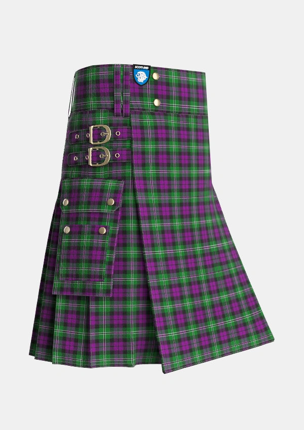 Utility_Wilsons_No175_Tartan_5593_kilt_side_image_with_pleated_design_and_adjustable_buckles_for_men