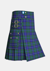 Utility_Wishart_Hunting_Tartan_2105_kilt_side_image_with_pleated_design_and_adjustable_buckles_for_men