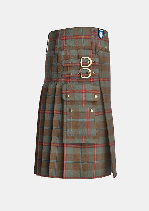 Utility_Young_Weathered_Tartan_kilt_right_image_with_pleated_design_and_adjustable_buckles_for_men