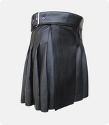 Women Black Leather Kilt Side