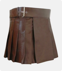 Women Brown Leather Kilt Side