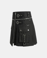 Women Black Gothic Utility Kilt Left Side