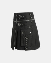 Women Black Gothic Utility Kilt Left Side