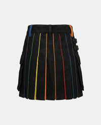 Women Black Rainbow Kilt with Red & Blue Pleats Back