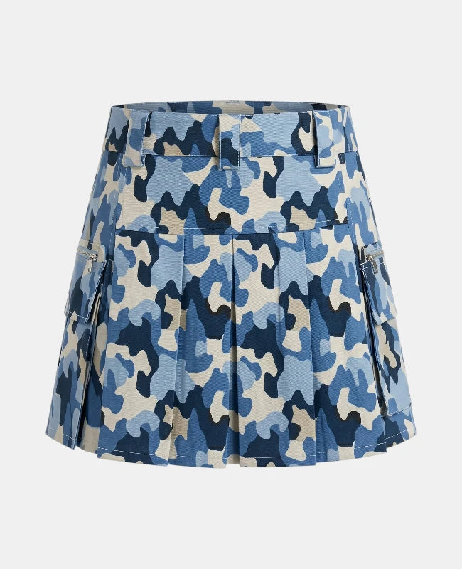 Women Blue Camouflage Utility Kilt Back