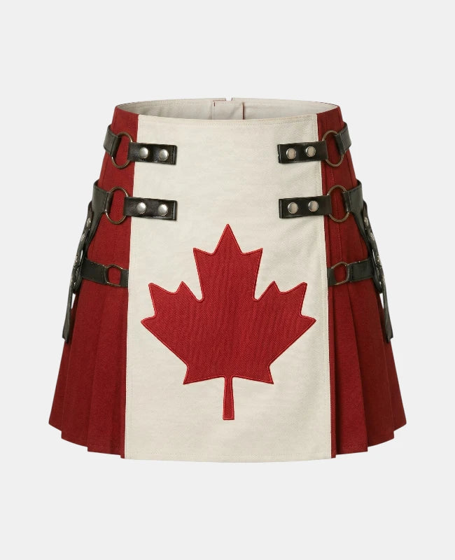 Women Canadian Flag Cotton Hybrid Utility Kilt Front