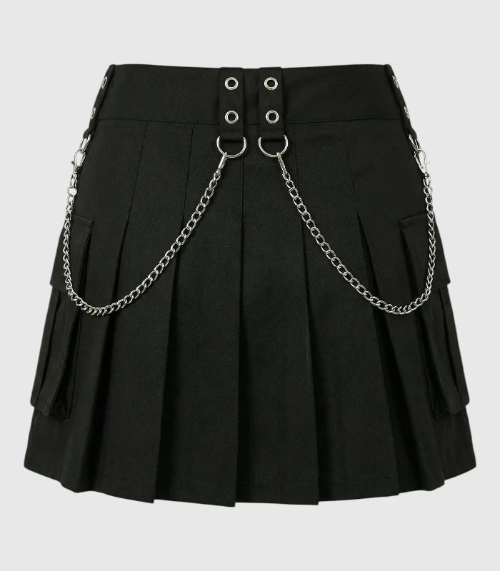 Women Gothic Utility Kilt With Chains Back